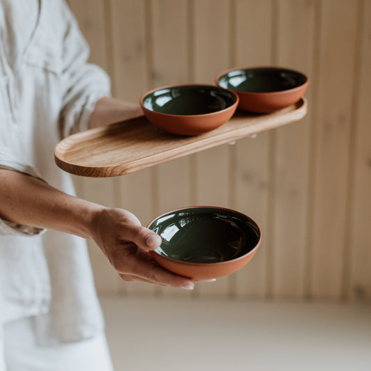 Snack bowl set with tray moss green · Earth
